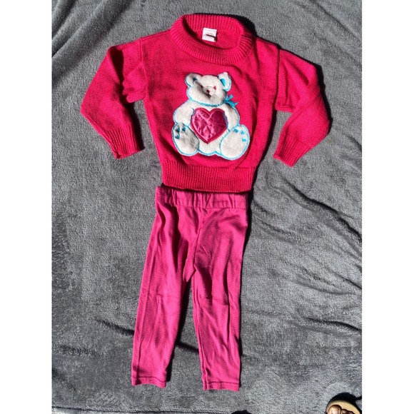 VTG Brights Creek Sweater Leggings Set Teddy Bear Applique Pink Toddler 3T - Picture 1 of 6